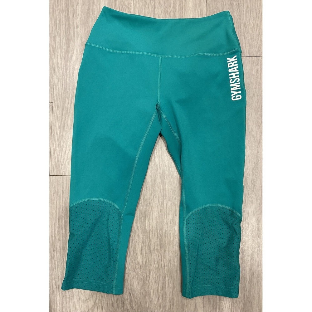 Gymshark Womens Training Vented Leggings Green Cropped 18" Gym Sports Size Small